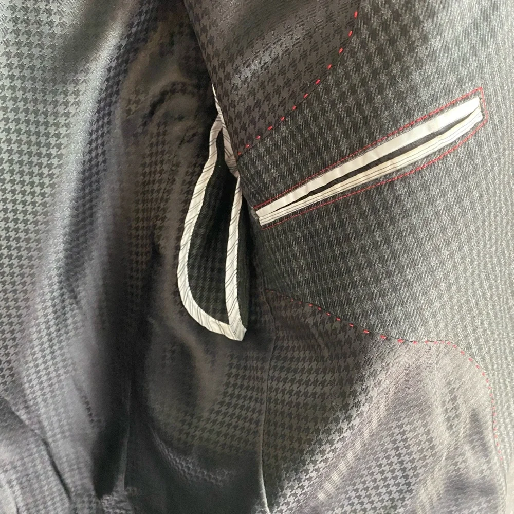 J. Ferrar Slim Fit‎ Men's Black Gray Check 2 Button Blazer Jacket Size 42R